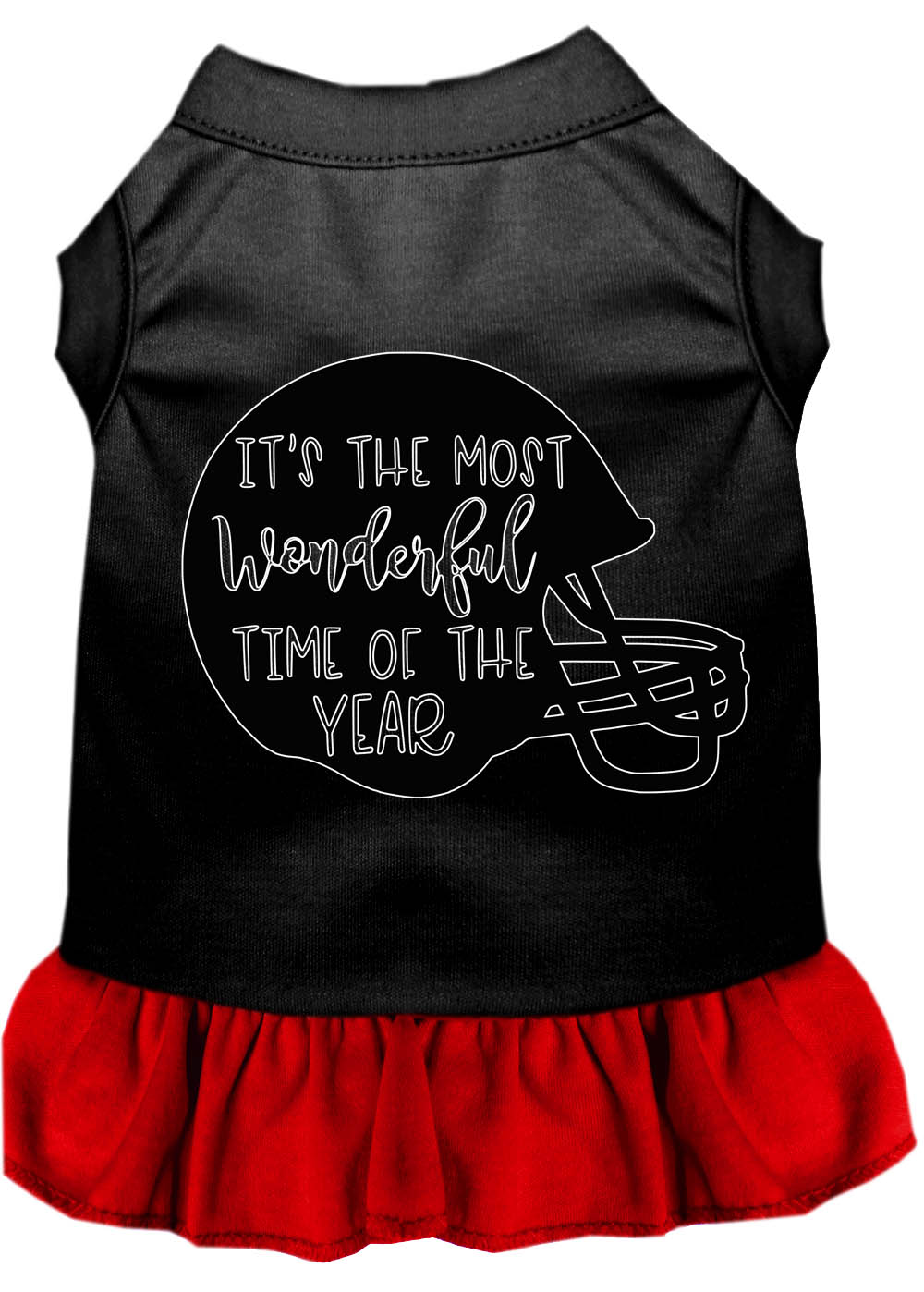 Most Wonderful Time of the Year (Football) Screen Print Dog Dress Black with Red Sm